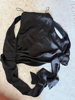 Zara Black Satin backlessTie-Detail Camisole